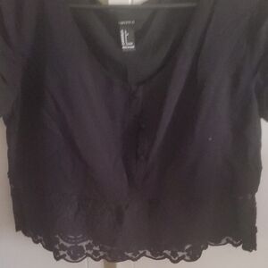 Forever 21 Black Lace Hem Blouse